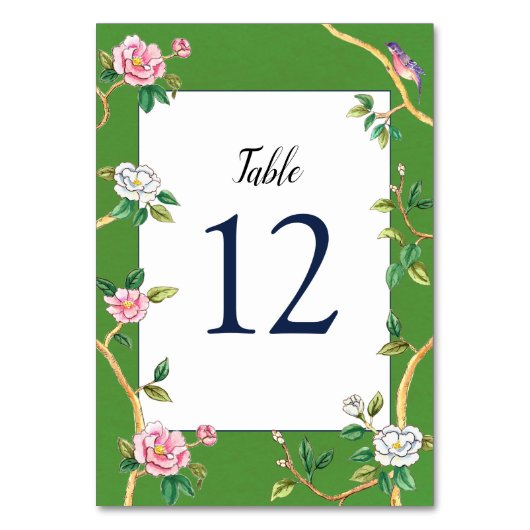 Numéro De Table Élégante Chinoiserie Florale Vert & Blanc (Par défaut)