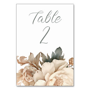 Numéro De Table Elégante Crème et Taupe avec Mariage Floral Vert