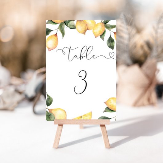 Numéro De Table Elégante douche de mariée aux citrons
