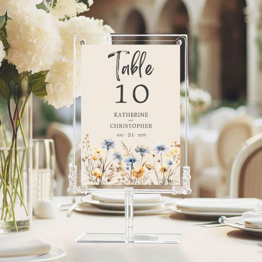 Numéro De Table Elégante Dusty Blue Fleur sauvage Mariage Réceptio