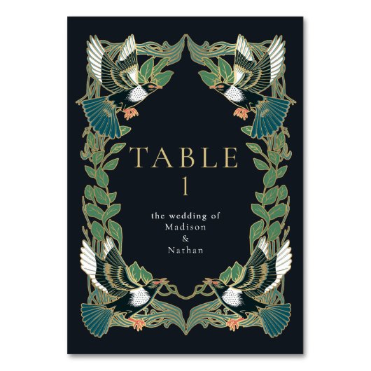 Numéro De Table Élégante Faire-part de mariage Art nouveau Magpie (Dos)