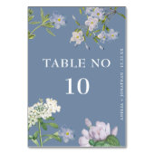 Numéro De Table Elégante Fleurs blanches Mariage bleu poussiéreux (Dos)