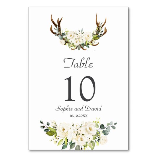 Numéro De Table Élégante Fleurs de crème blanche Mariage Antlers (Par défaut)