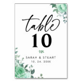 Numéro De Table Élégante Fleurs vertes Script Mariage (Dos)