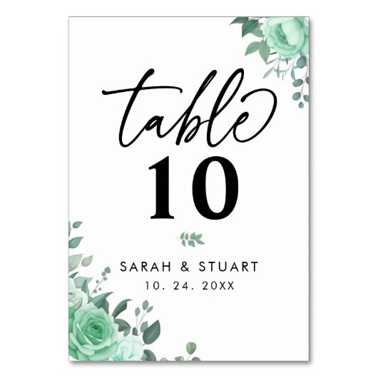 Numéro De Table Élégante Fleurs vertes Script Mariage (Par défaut)