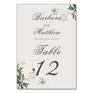 Numéro De Table Élégante floraison rose botanique avec papillon