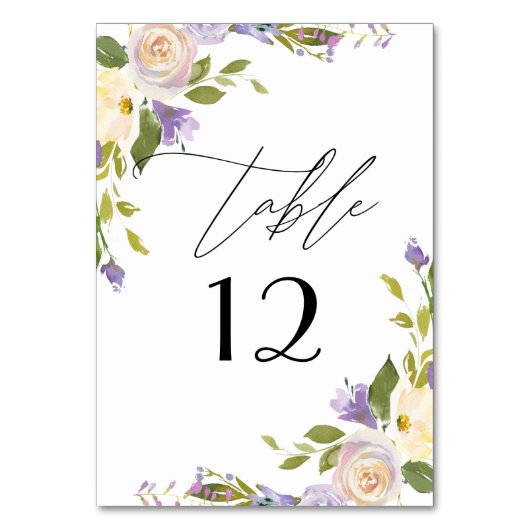Numéro De Table Élégante florales violettes aquarelle calligraphie (Par défaut)