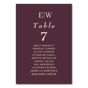 Numéro De Table Elégante laque simple cerise, Mariage Monogramme