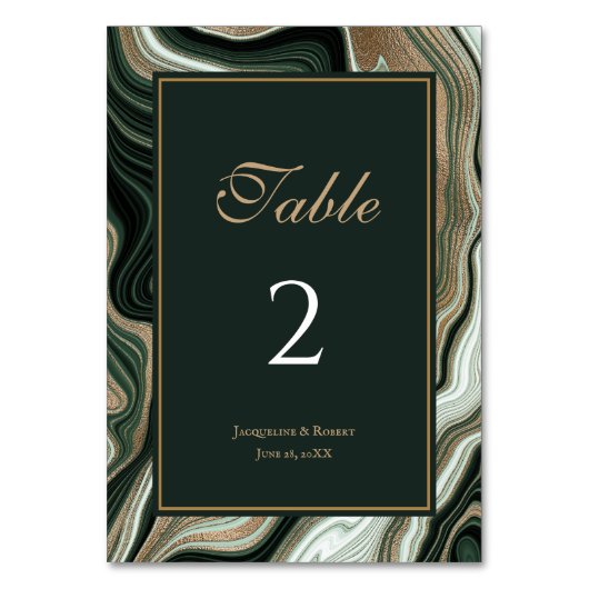 Numéro De Table Élégante Mariage en marbre vert et or (Par défaut)