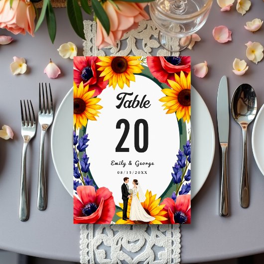 Numéro De Table Élégante mariée et Mariage floral d'été
