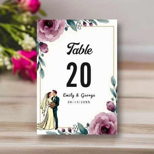 Numéro De Table Élégante Mariée Florale Et Mariage De Boho Groom