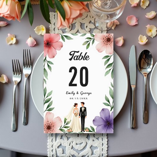 Numéro De Table Élégante mariée rustique et Mariage floral d'été