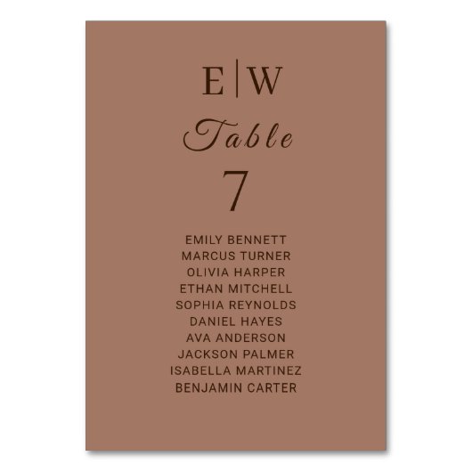 Numéro De Table Elégante Mocha Mousse simple avec Mariage Monogram (Par défaut)