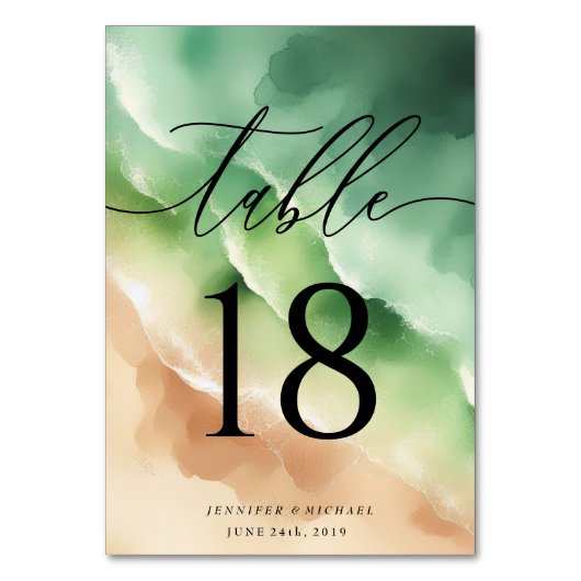 Numéro De Table Elégante Ocean Beach Eté Aquarelle Script de table (Dos)