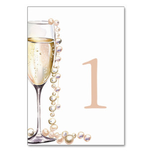 Numéro De Table Elégante perles d'or et Fête des mariées de poursu