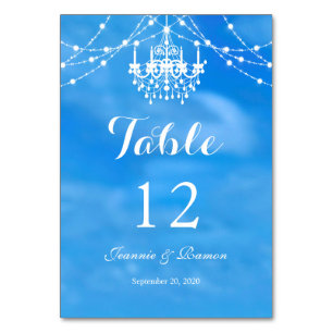 Numéro De Table Elégante plage, Couple & Chandelier Mariage d'été