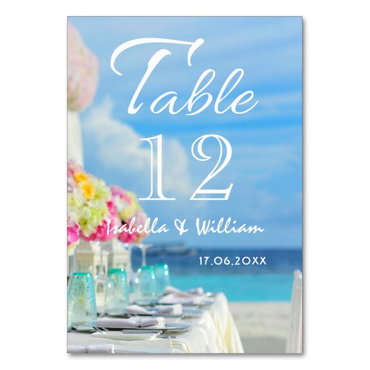 Numéro De Table Elégante Plage Florale Océan Mariage d'été Table (Dos)