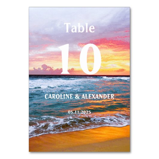 Numéro De Table Elégante plage tropicale du coucher de soleil d'ét (Par défaut)
