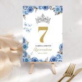 Numéro De Table Elégante quinceanera bleu et or poussiéreux