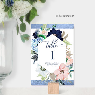 Numéro De Table Elégante Quinceañera florale bleue et rose