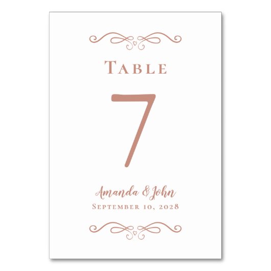 Numéro De Table Elégante Réception de mariage Calligraphie Rose Or (Par défaut)