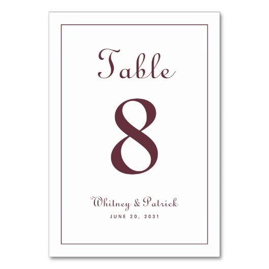 Numéro De Table Elégante Réception de mariage en Bourgogne Table F (Dos)