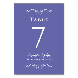 Numéro De Table Elégante Réception De Mariage Périwinkle Bleu Blan