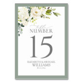 Numéro De Table Elégante Réception Florale Gris Blanc Vert (Dos)