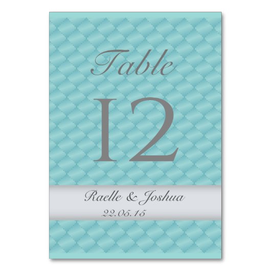 Numéro De Table Elégante surface composée turquoise argent mariage (Dos)