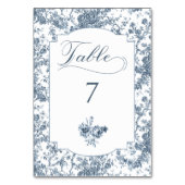 Numéro De Table Élégante toile Florale Bleue Française Gravée (Dos)