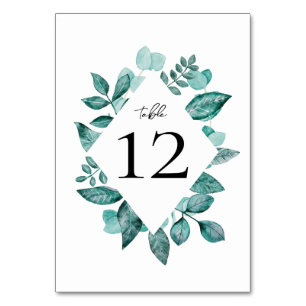 Numéro De Table Elégante Turquoise verdure Mariage d'aquarelle