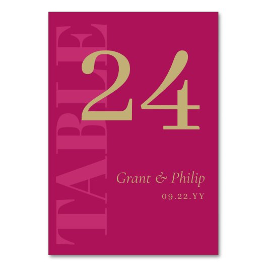 Numéro De Table Élégante typographie Fuchsia rose & or (Dos)