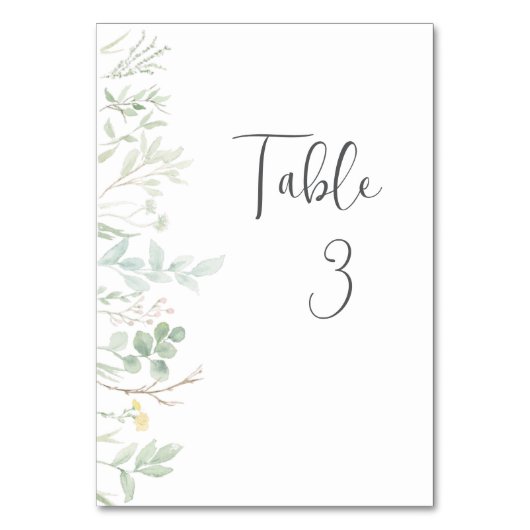 Numéro De Table Élégante verdure à l'aquarelle (Par défaut)