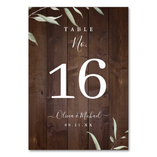 Numéro De Table Élégante verdure grange bois comté mariage rustiqu (Dos)