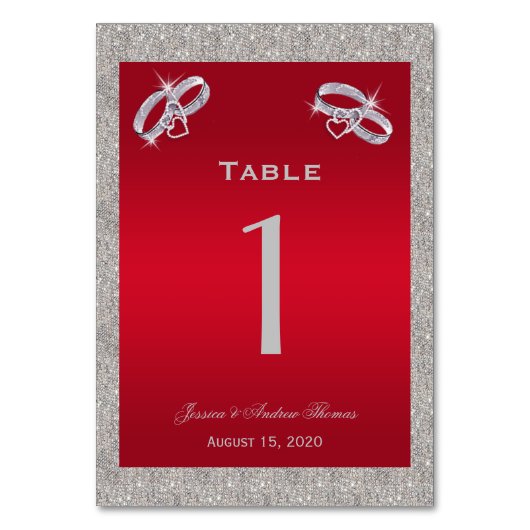 Numéro De Table Élégantes bagues rouges rubis et argentées scintil (Par défaut)