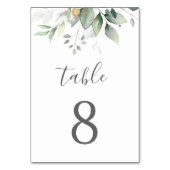 Numéro De Table Élégantes feuilles de eucalyptus verdure or mariag (Dos)