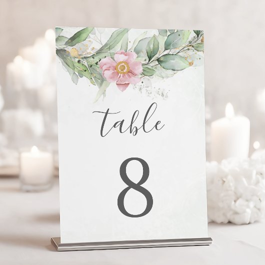 Numéro De Table Élégantes feuilles d'eucalyptus verdure or mariage