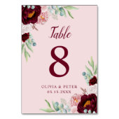 Numéro De Table Elégantes fleurs d'aquarelle rose marsala bordeaux (Dos)