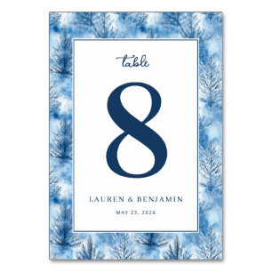 Numéro De Table Élégants Pins Bleus d'Hiver