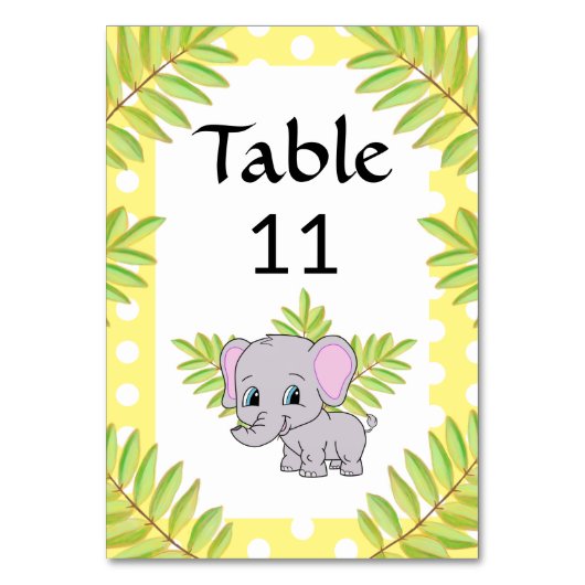 Numéro De Table Elephant mignon Genre Neutre Thème Baby shower (Par défaut)