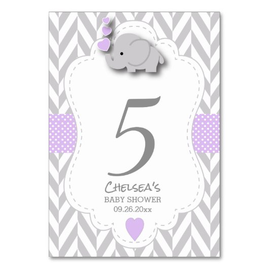 Numéro De Table Eléphant pourpre et gris Chevron (Par défaut)