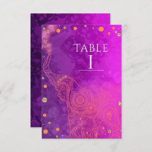 Numéro de table Eléphant Purple Pink Orange & Gold