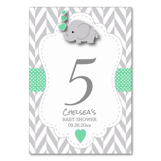Numéro De Table Elephant vert et gris Chevron (Par défaut)