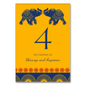 Numéro De Table Eléphants à thème indiens en Mariage bleu royal (Dos)