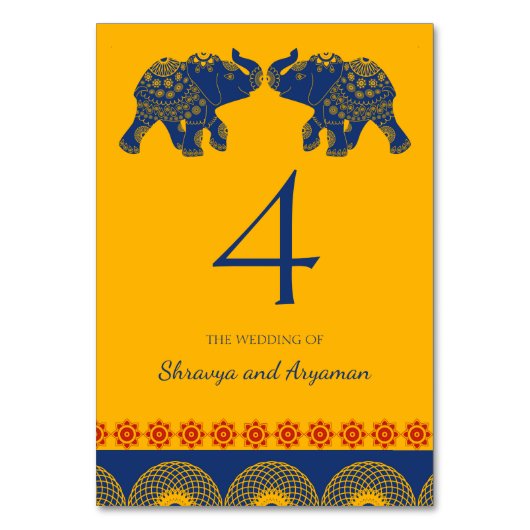 Numéro De Table Eléphants à thème indiens en Mariage bleu royal (Par défaut)