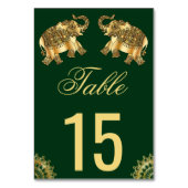 Numéro De Table Eléphants d'ethnie d'or vert Mariage indien (Dos)