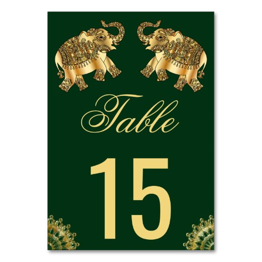 Numéro De Table Eléphants d'ethnie d'or vert Mariage indien (Par défaut)