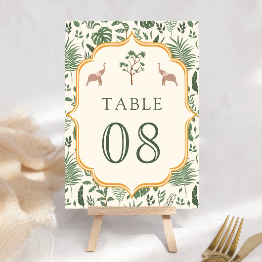Numéro De Table Élphant de la Forêt Tropicale Mariage Indien