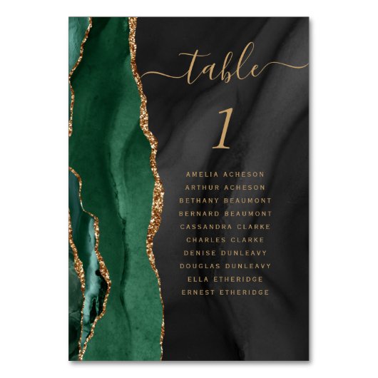 Numéro De Table Emerald Green Gold Agate Mariage foncé (Dos)