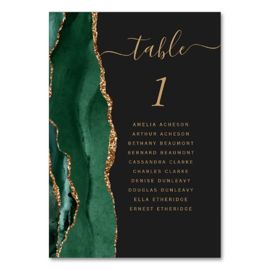 Numéro De Table Emerald Green Gold Agate Mariage foncé (Dos)